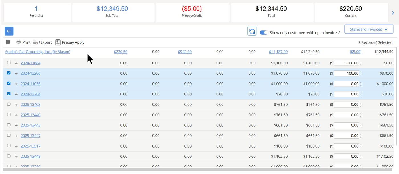 Billing and AR screen