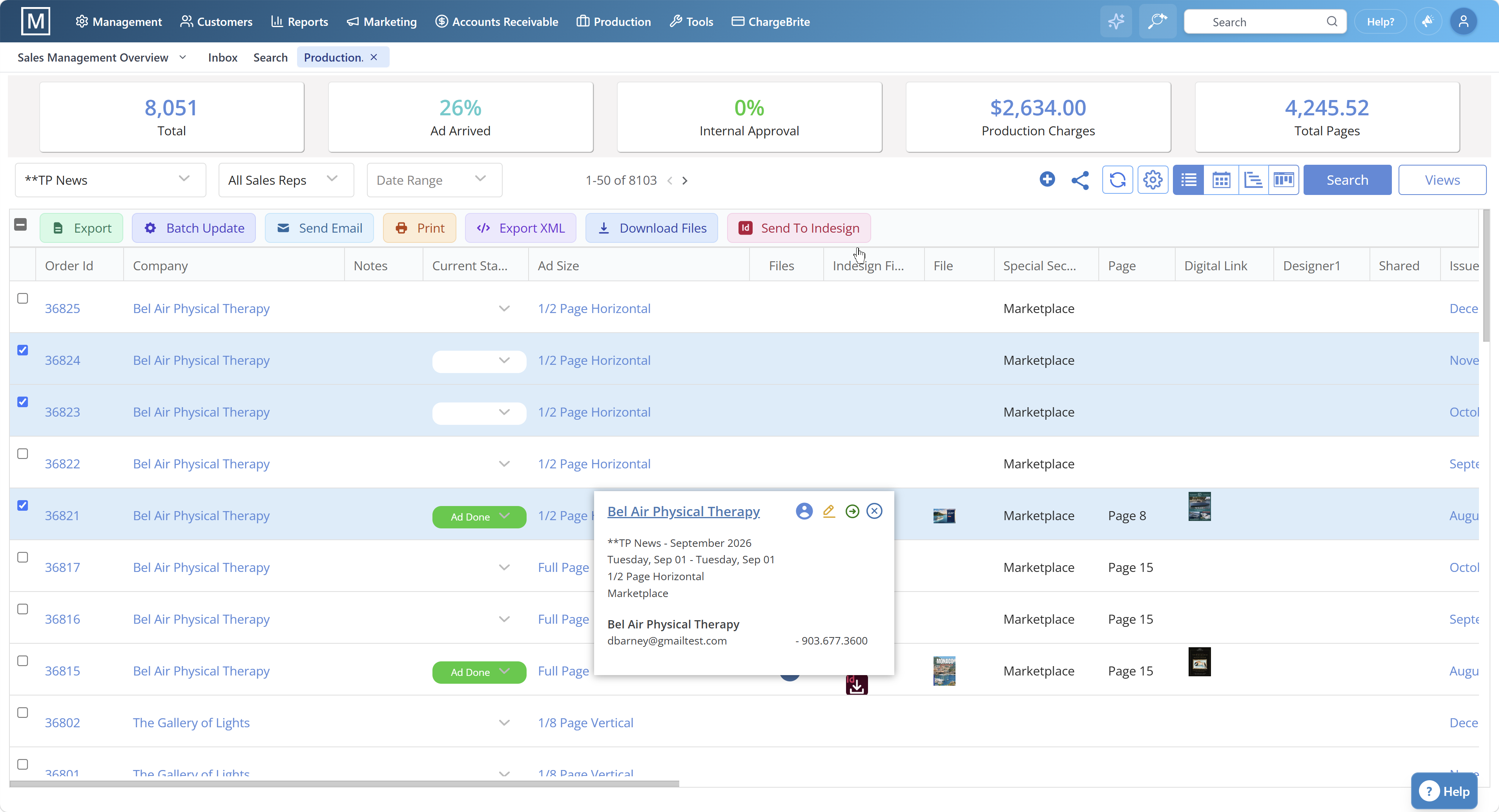 Magazine Manager production module screenshot